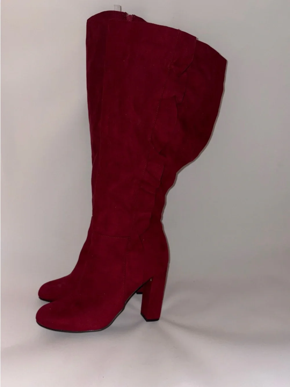 Journee Collection Over-the-Knee Suede Boots in Deep Red Size 8.5